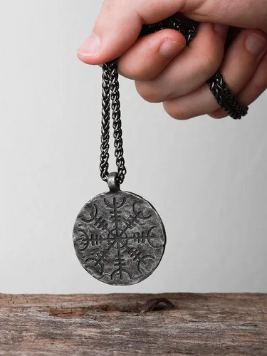 Vista 3 de HAQUIL Viking Antique Necklace, Helm of Awe Aegishjalmur Pendant, Viking Norse Jewelry Gift for Men and Women
