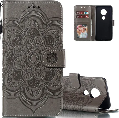 Vista 7 de LEECOCO Moto G7 Power Case Mandala Embossing Luxury PU Leather Flip Notebook Wallet Bookstyle Magnetic Stand Card Slot Folio Bumper Funda