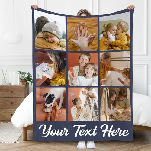 Vista 18 de Gowelly Manta personalizada con imagen, manta personalizada con fotos para adultos, niños, familia, mejores amigos en cumpleaños, Navidad, boda