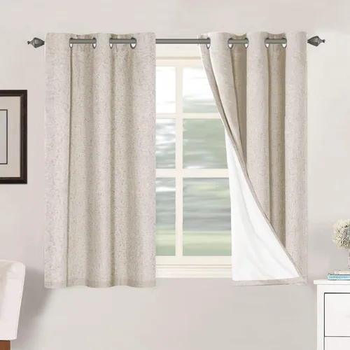 Vista 173 de H.VERSAILTEX Cortinas 100% opacas con aislamiento térmico, texturizadas, de lino, con bloqueo completo de calor y luz, para sala de estar y Negro