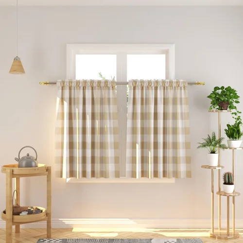 Vista 189 de Cenefas de cortina para ventana de 16 pulgadas de largo, 2 paneles de cuadros búfalo, cortinas pequeñas con bolsillo para barra, estilo clásico
