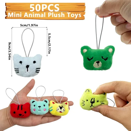 Vista 2 de XIPEGPA Juego de 50 juguetes de peluche de animales pequeños, llavero de juguete de peluche para recuerdos de fiesta, llavero adorno para bolsa