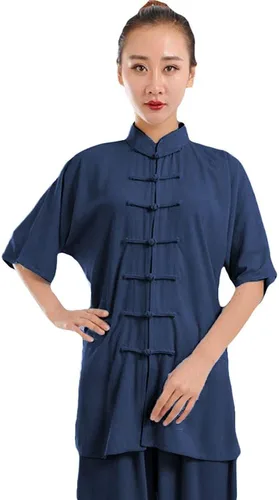 Vista 4 de ZooBoo Unisex Ropa de Ejercicio de Mañana, Traje de Tai Chi de Algodón con Mangas Cortas, Uniforme de Kung Fu
