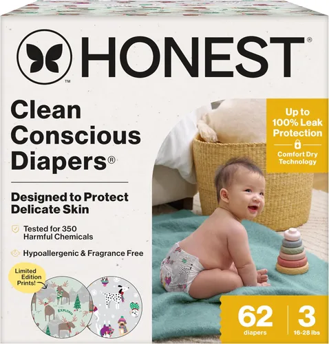 Vista 37 de The Honest Company Clean Conscious - Pañales para pieles delicadas, hasta un 100% a prueba de fugas, hipoalergénicos, sin fragancia, género neutro
