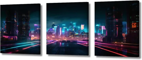 Vista 111 de Lienzo decorativo para pared de sala de estar, lienzo Cyberpunk, decoración de pared de 3 paneles, decoración de pared para el hogar, dormitorio