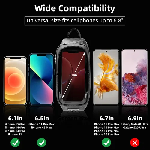 Vista 3 de ROCKBROS - Estuche para bicicleta, para parte frontal del marco, impermeable, funda rígida para celular, compatible con iPhone 11/12 Pro XR XS Max 7