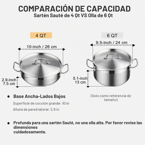 Vista 2 de Cooks Standard - Sartén profunda con tapa para saltear, de 4 cuartos de galón, profesional de acero inoxidable, sartén multiusos del chef