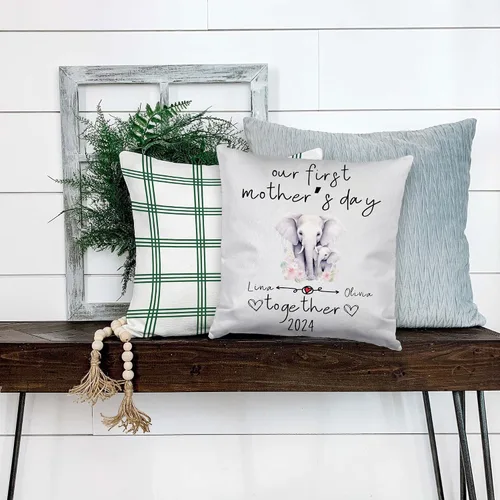 Vista 4 de Mother's Day Elephant, Personalised Pillow Case Decor for Home, Present for Mom, Grandmother, for Her