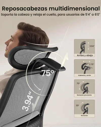 Vista 7 de ProtoArc EC200 Silla ergonómica de oficina con profundidad de asiento Soporte lumbar, respaldo alto, silla de escritorio de malla, oficina en casa