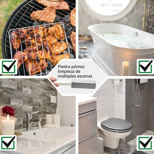 Vista 8 de Paquete de 2 piedras pómez para limpieza de inodoros, mango extra largo para quitar el anillo del tazón, piscina, baño, cepillo de inodoro Gris