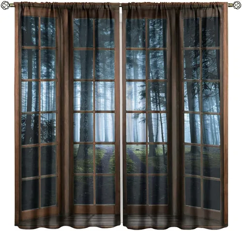 Vista 30 de Cortinas con Vista Natural, Estampado de Patrón de Río y Bosque Hermoso para Ventana, Cortinas Oscuras Aisladas para Dormitorio o Sala de 2 Paneles