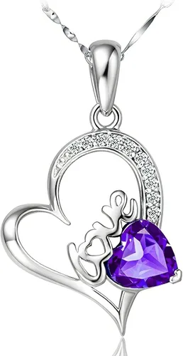 Vista 3 de NUIE - Collar con colgante de plata de ley 925 con forma de corazón y cristal rosa para el día de San Valentín cumpleaños regalo