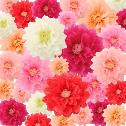Vista 12 de Geyee 18 Piezas Flores de Papel Mexicanas Coloridas Fiesta Flores de Papel de Seda Pompones Carnaval Mexicano para Fondo Floral de Fiesta Boda