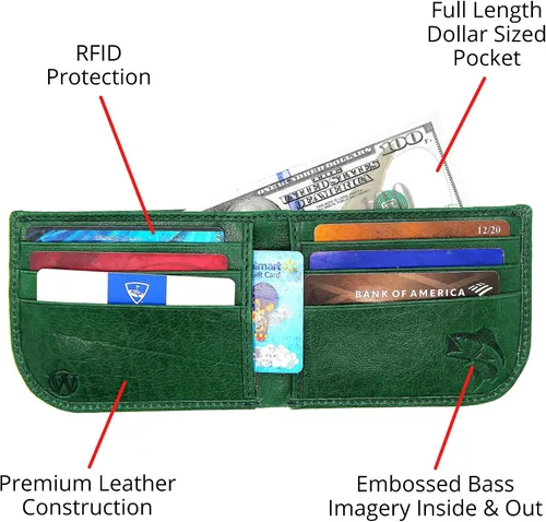 Vista 2 de WEBER'S PREMIER LEATHER Serie Pursuit - Cartera Radius para hombre - Cuero de grano completo y bloqueo RFID, Verde - Bajo, Classic