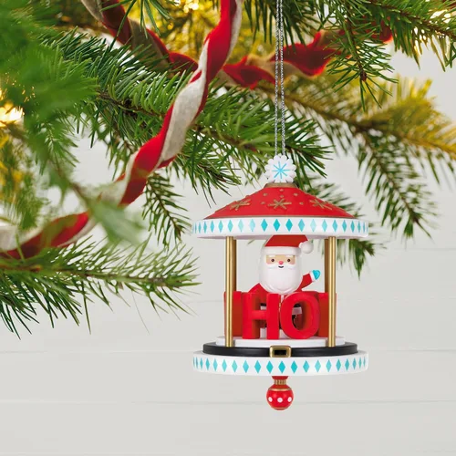 Vista 6 de Hallmark Keepsake Adorno Navideño Colgante con Movimiento 2023, Santa-Go-Round, Carrusel Ho Ho Ho, Regalos para Coleccionistas de Santa