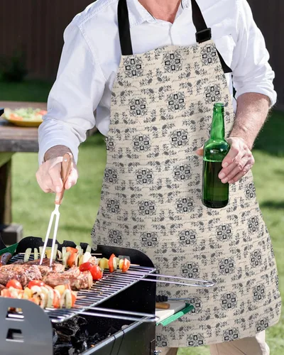 Vista 5 de Waterproof Apron with 2 Pockets, Vintage Middle Agesl Floral Text Pattern Adjustable Man and Women Kitchen Bib Apron for Baking Cooking Restaurant
