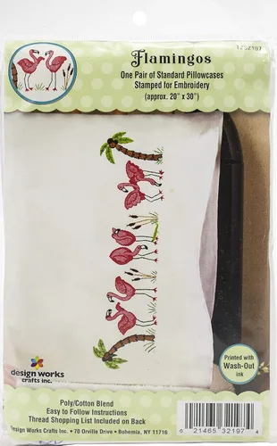 Vista 2 de Design Works Crafts Flamencos estampados para fundas de almohada bordadas