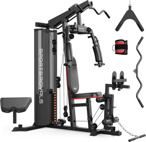 Vista 12 de Sportsroyals Equipo de gimnasio en casa, pila de peso de 150 libras, máquina de entrenamiento de cuerpo completo con sistema de polea