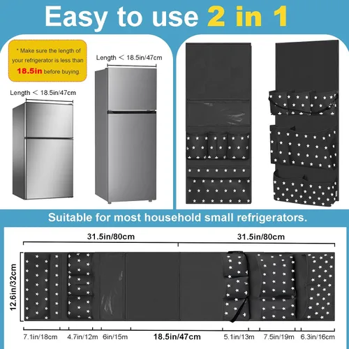Vista 3 de Organizador de refrigerador pequeño para dormitorio, para colgar sobre el refrigerador, organizador universitario con 14 bolsillos para oficina