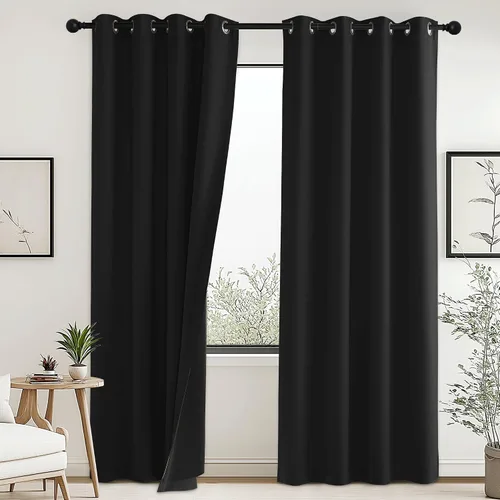 Vista 20 de PONY DANCE Cortinas opacas 100% blancas y negras de 63 pulgadas de largo para sala de estar, estilo moderno, cortinas degradadas con aislamiento