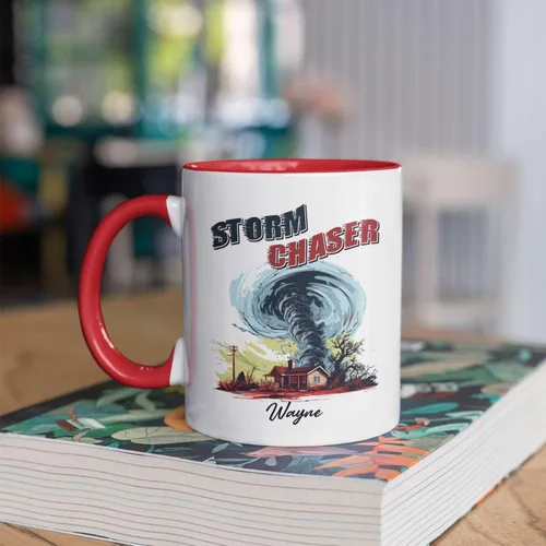 Vista 6 de Taza de café personalizada Storm Chaser con nombre, taza de cerámica de tornado personalizada para meteorólogo, regalos novedosos para amantes