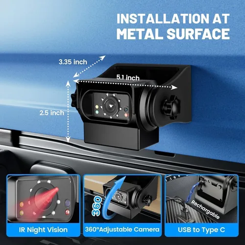 Vista 7 de Cámara de respaldo inalámbrica EWAY WiFi con enganche magnético, batería recargable para fácil enganche de cuello de ganso, barco de caballos