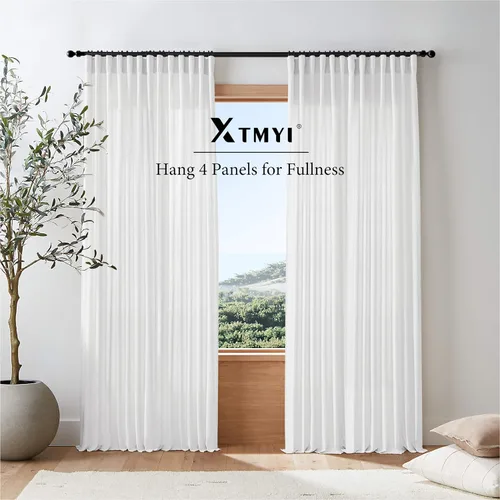 Vista 37 de XTMYI - Cortinas transparentes de 54 pulgadas de largo, juego de 2 paneles para baño, cortinas cortas de lino y algodón con semi privacidad