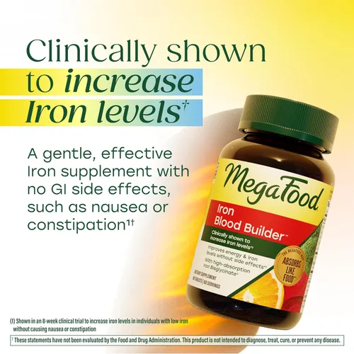 Vista 4 de MegaFood Suplemento de hierro constructor de sangre, apoyo energético, vegano, 30 tabletas Increase Iron Levels Without Side Effects, Improves