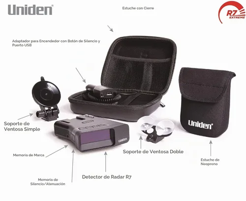 Vista 4 de Uniden R7 Extreme - Detector de radar de largo alcance, GPS integrado con alertas en tiempo real, antenas duales con flechas direccionales, y kit
