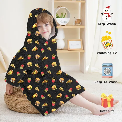 Vista 2 de Mewkou Manta con Capucha Portátil para Niños Sudadera con Capucha de Sherpa Extra Grande para Niños, Niñas y Niños Pequeños de 2 a 6 años