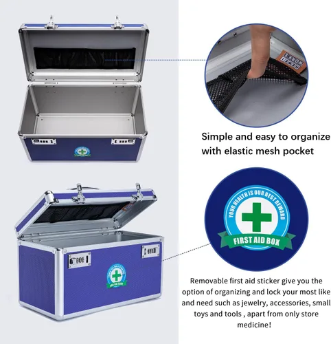 Vista 5 de Caja de medicamentos con cerradura con estuche de almacenamiento portátil, 14.2 x 7.2 x 8.2 pulgadas, organizador de bloqueo de medicamentos a