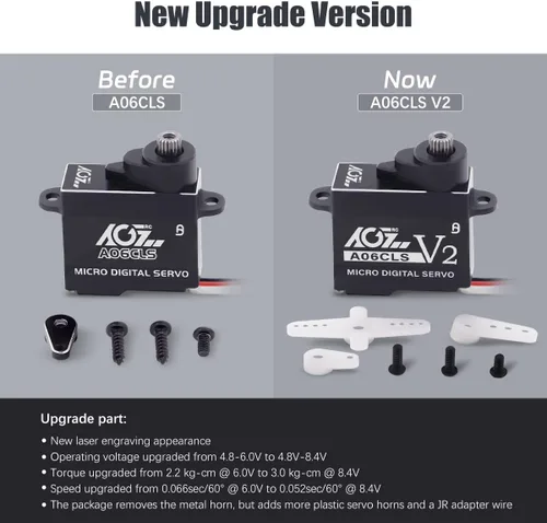 Vista 4 de AGFRC 6.6 lbs HV RC Micro Servo para coches Mini-Z (A06CLS V2 Negro) 6g Ultra-Light, 0.052s High Speed, Programmable, Digital Coreless Motor, Full