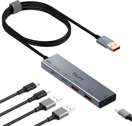 Vista 8 de Hub USB 3.0, divisor USB TSUPY con 5 puertos USB y cable extendido de 4 pies, concentrador de datos de aluminio ultrafino, adaptador multi USB 3.0