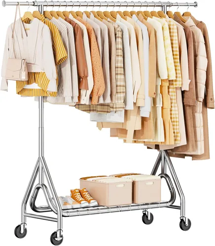 Vista 18 de Perchero de Ropa Resistente, Perchero de Ropa de Metal con Capacidad de 450 Libras, Percheros Rodantes para Colgar Ropa con Ruedas Bloqueables