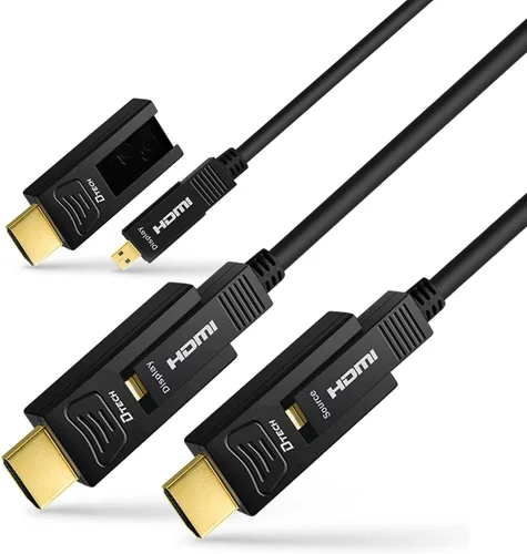 Vista 8 de DTech Cable HDMI de fibra óptica de 25 pies 4K 60Hz YUV 444 18Gbps Ultra HD con doble conector micro a estándar cable HDMI para proyector de TV