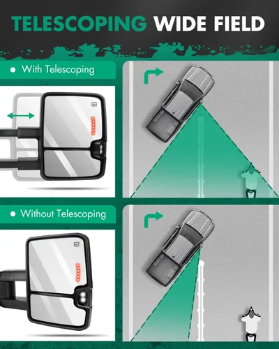 Vista 4 de SCITOO Espejos de Remolque Compatibles con Chevy Silverado 2008-2013 Para GMC Sierra Todos los Modelos Un Par (Lado Izquierdo y Derecho) Con Ajuste