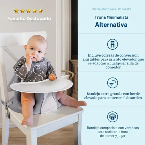 Vista 3 de Upseat El piso ergonómico original para bebé y asiento elevador con bandeja, desarrollado con fisioterapeutas para una postura vertical y un Gris
