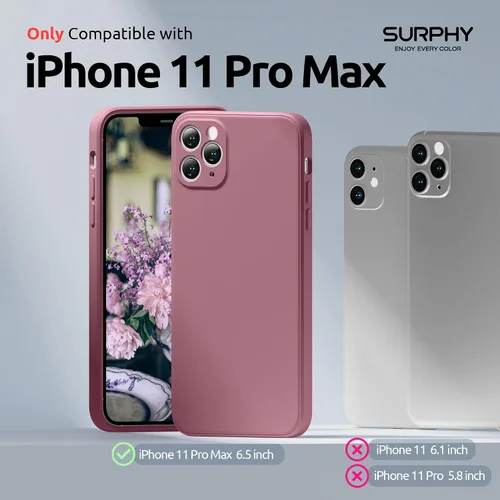 Vista 2 de SURPHY Funda con diseño para iPhone 11 Pro Max con protección para cámara, diseño de borde recto, silicona líquida delgada, color morado lila Lila