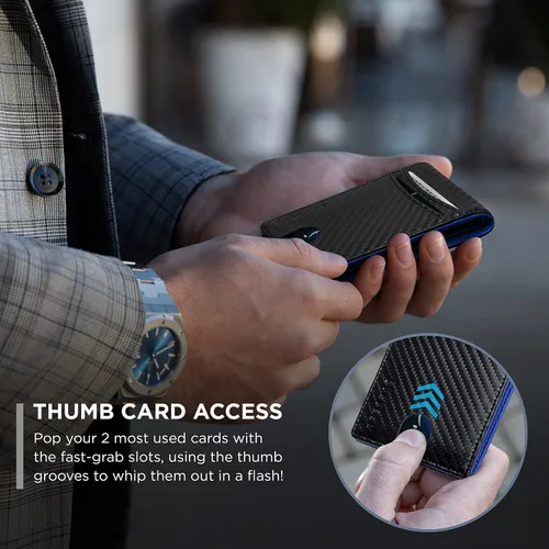 Vista 3 de SUAVELL Billetera plegable para hombre con tarjetero RFID de cuero cartera delgada para hombre con bolsillo frontal compacto para 12 tarjetas