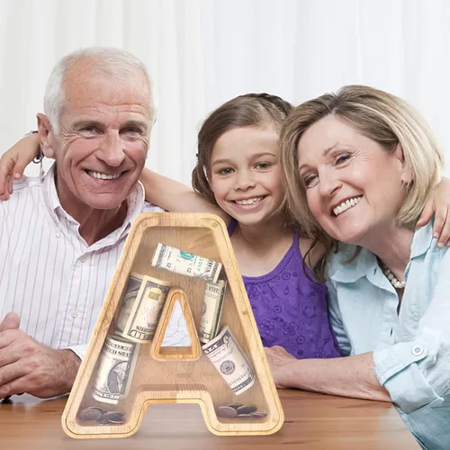 Vista 5 de WOOD CITY Alcancía con letras para adultos, niños y niñas, de madera de 9 pulgadas, caja de dinero personalizada, nombre personalizado, regalo