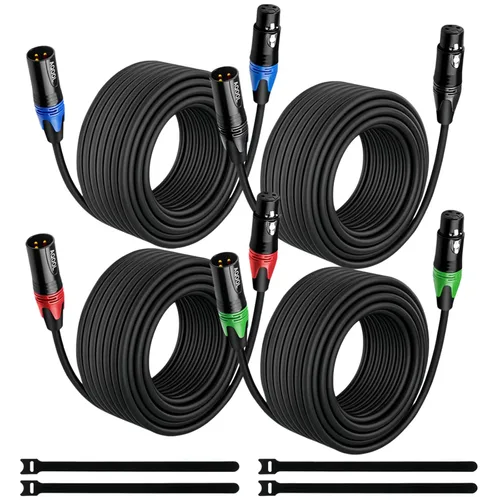Vista 12 de Paquete de 4 cables XLR de 3 pies, cable de micrófono macho a hembra