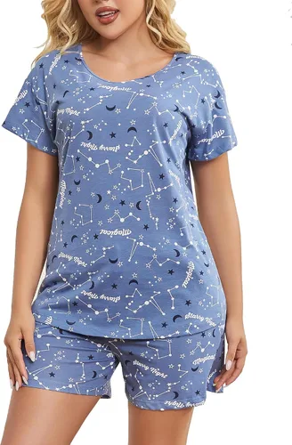 Vista 20 de ENJOYNIGHT - Conjunto de pantalones cortos de pijama para mujer, pijamas de algodón para verano, ropa de dormir con bolsillos Negro