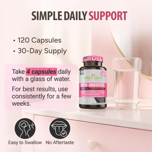 Vista 6 de Kaibro Nutra Suplemento de mio-inositol, mio-inositol y D-chiro inositol proporción 40:1, equilibrio hormonal y apoyo ovárico para mujeres