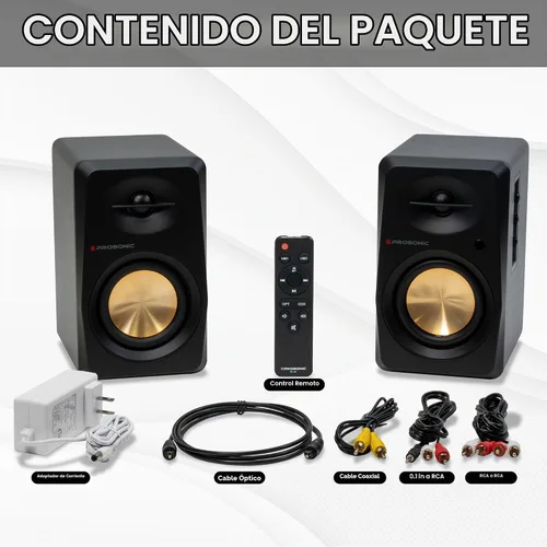 Vista 8 de Prosonic BT30 (versión 2023) Altavoces Bluetooth activos, monitor de estudio, cine en casa, tocadiscos con entrada óptica, entrada coaxial, 2 Negro