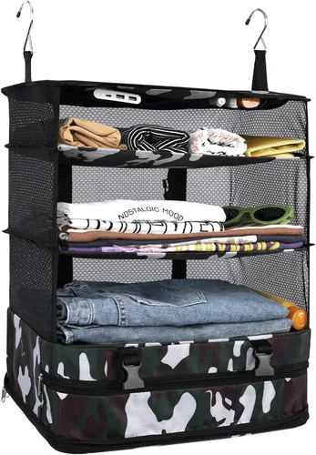 Vista 22 de Surblue Bolsa de Almacenamiento para Viaje con Estantes Colgantes, Cubo de Empaque de Compresión para Maleta Plegable con Capa Extensible de Gran