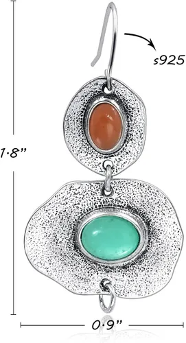 Vista 6 de Pendientes bohemios de piedra pendientes colgantes de plata para mujer, Metal, Circonia cúbica