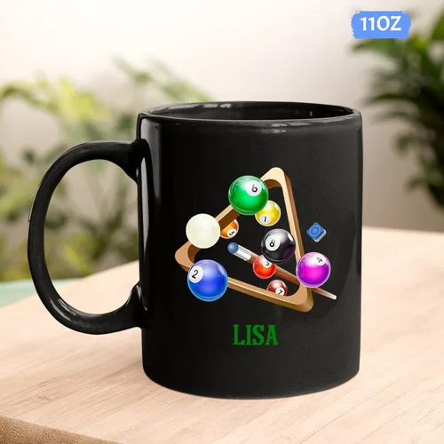 Vista 4 de Taza de billar personalizada, taza de café de billar, taza deportiva personalizada, regalo para los amantes del billar, taza de té negro de 11