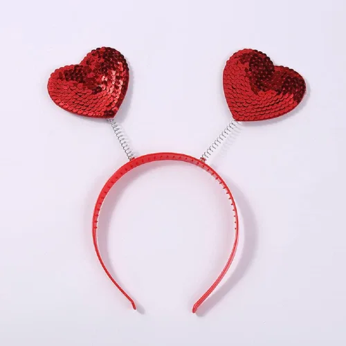 Vista 4 de Diadema de lentejuelas en forma de corazón para el día de San Valentín, lazo para el cabello, cierre para el cabello, accesorios para el cabello
