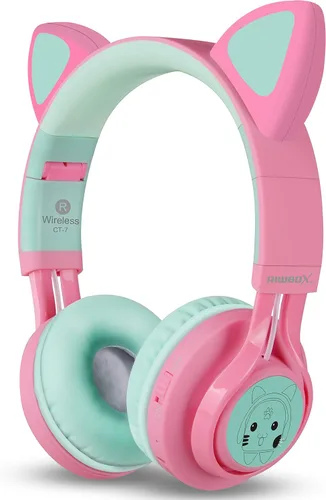 Vista 3 de Riwbox CT-7 - Auriculares Bluetooth para niños, con luz LED, inalámbrico, con micrófono y control de volumen para viajes, escuela, teléfonos