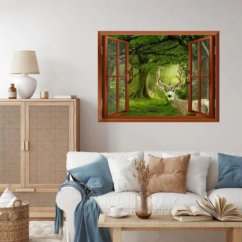 Vista 36 de wall26 Adhesivo decorativo para pared, loros verdes sentados en la rama afuera, ventana abierta, no se pega ni se pega, papel tapiz no tejido